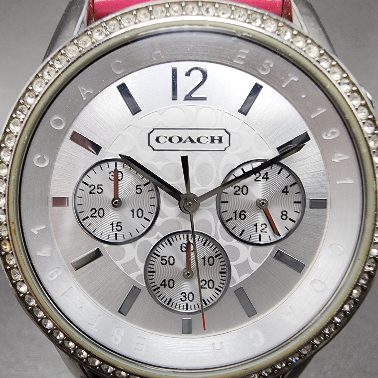 Coach Chronograph Watch Women 38mm Silver Dial Steel CA.63.3.14.0655 New Battery1