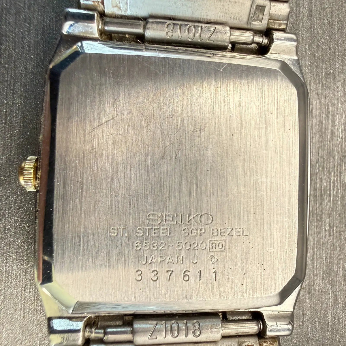 Seiko Tank Watch Men 29mm Silver Dial Two Tone Date Rectangle 6532-5020 New Batt10
