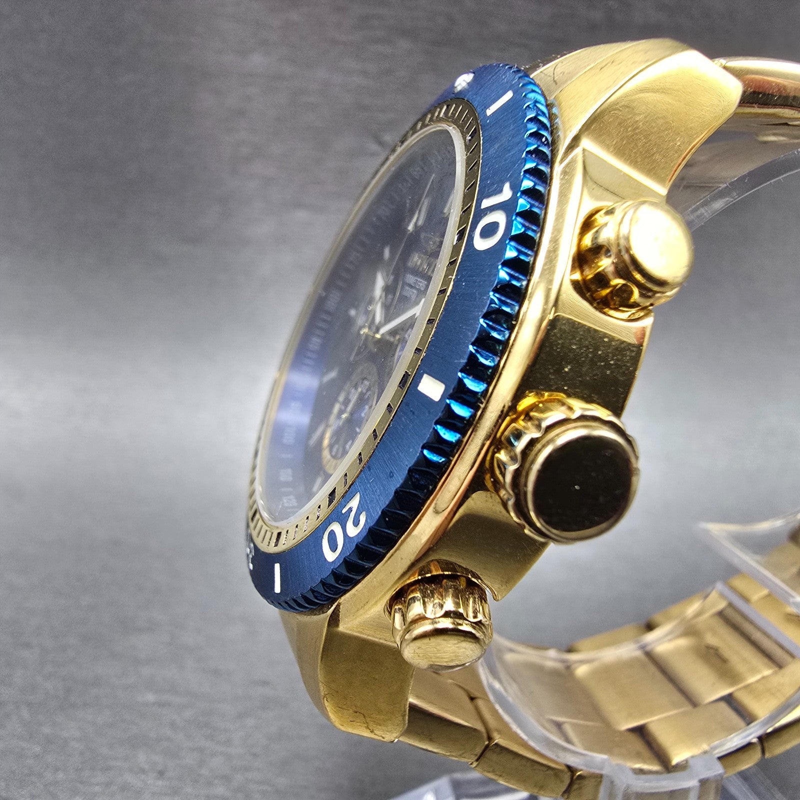 Invicta Chronograph Dive Watch Men 45mm Blue Dial Gold Tone 1205 New Battery2