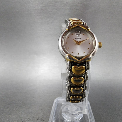 Bulova Watch Women 21mm White Dial Two Tone Oval Heart Links 98P11 New Battery4