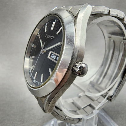 Seiko Watch Men 37mm Black Dial Silver Tone Daydate Round 7N439070 New Battery2