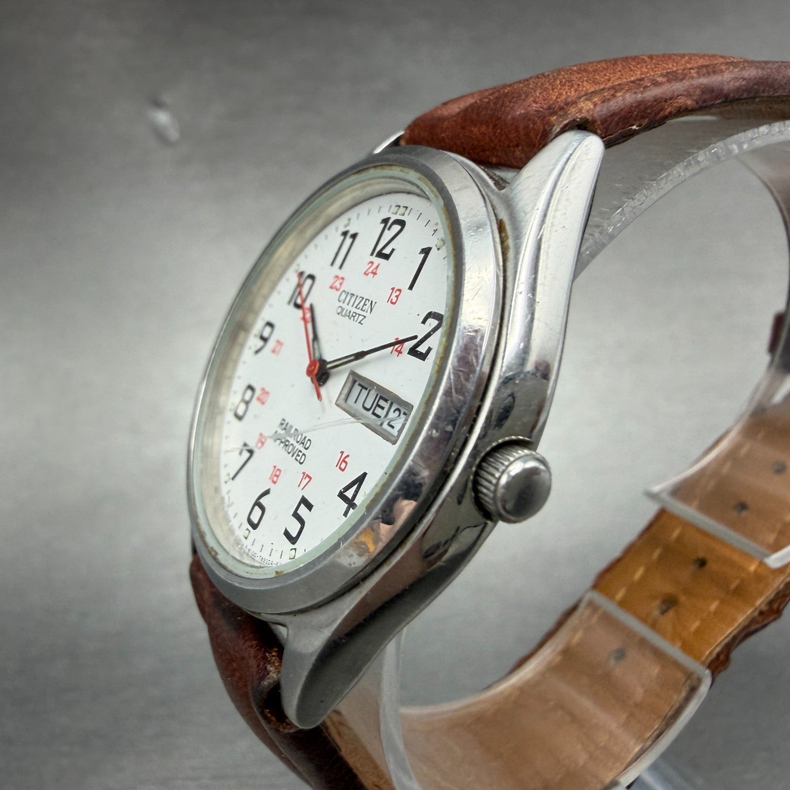 Citizen Railroad Approved Watch Men 35mm White Dial Silver Daydate 6100 PARTS3