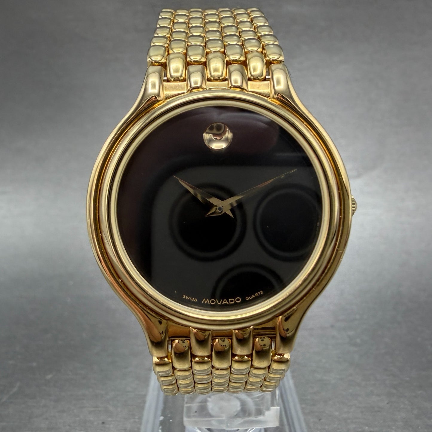 Movado Museum Watch Men 32mm Black Dial Gold Tone Round 87-85-866 New Battery2
