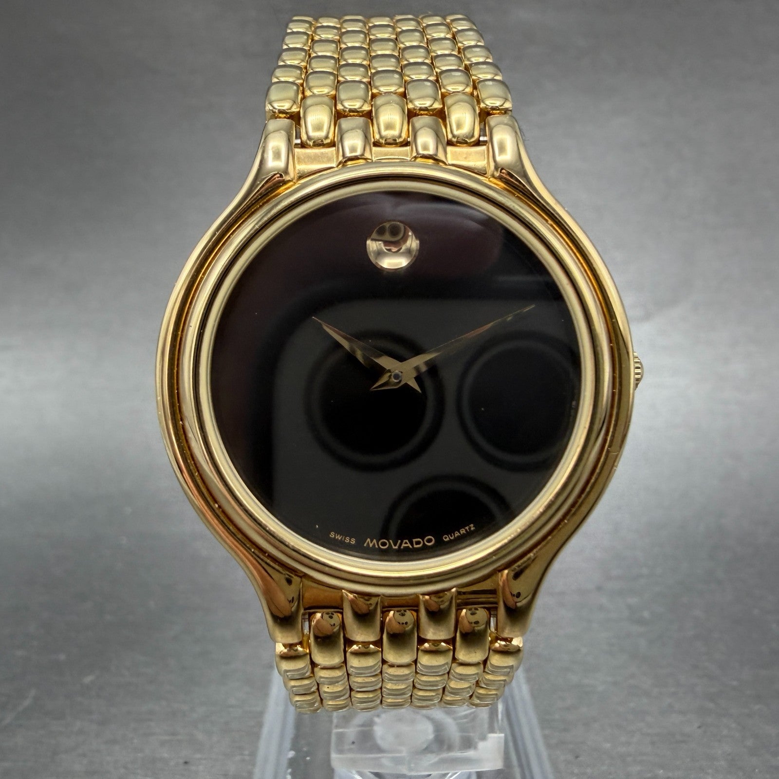 Movado Museum Watch Men 32mm Black Dial Gold Tone Round 87-85-866 New Battery2