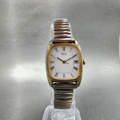 Seiko Watch Women 21mm White Dial Gold Tone Date 2a22-5080 New Battery READ!!!!!