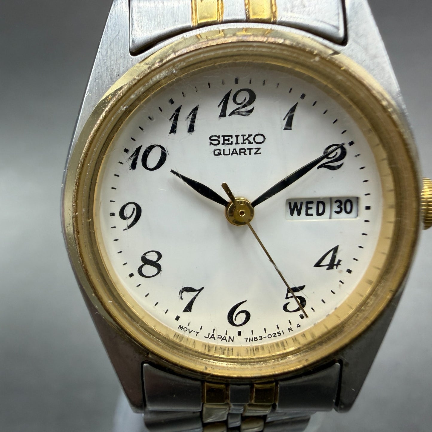 Seiko Watch Women 24mm White Dial Two Tone Daydate Round 7N83-0011 New Battery1