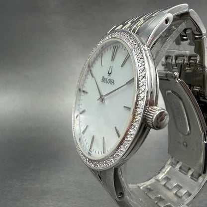 Bulova Watch Men 38mm MOP Dial Silver Tone Diamond Round 96E110 New Battery2