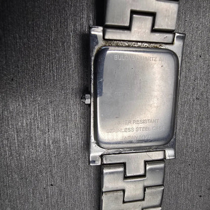 Bulova Watch Men 24mm Black Dial Silver Tone Date Rectangle New Battery Vintage10