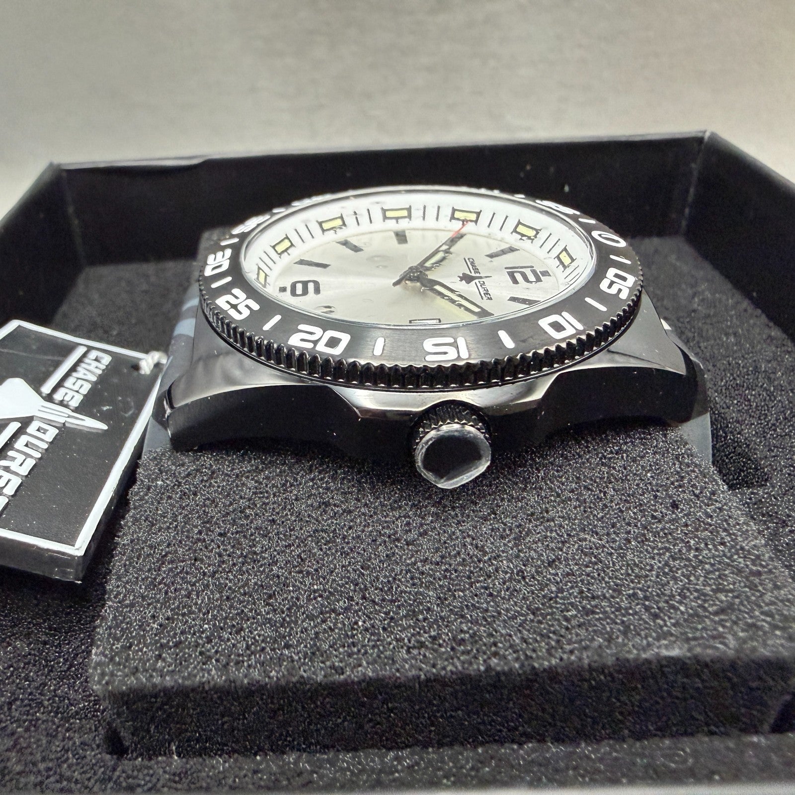 Chase Durer Dive Watch Men 46mm Silver Dial Black Tone Date Camo Band CDW-01775