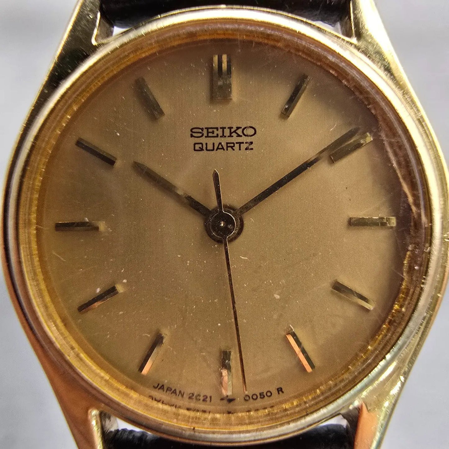 Seiko Watch Women 21mm Gold Dial Gold Tone Round 2C21-0029 New Battery VTG1