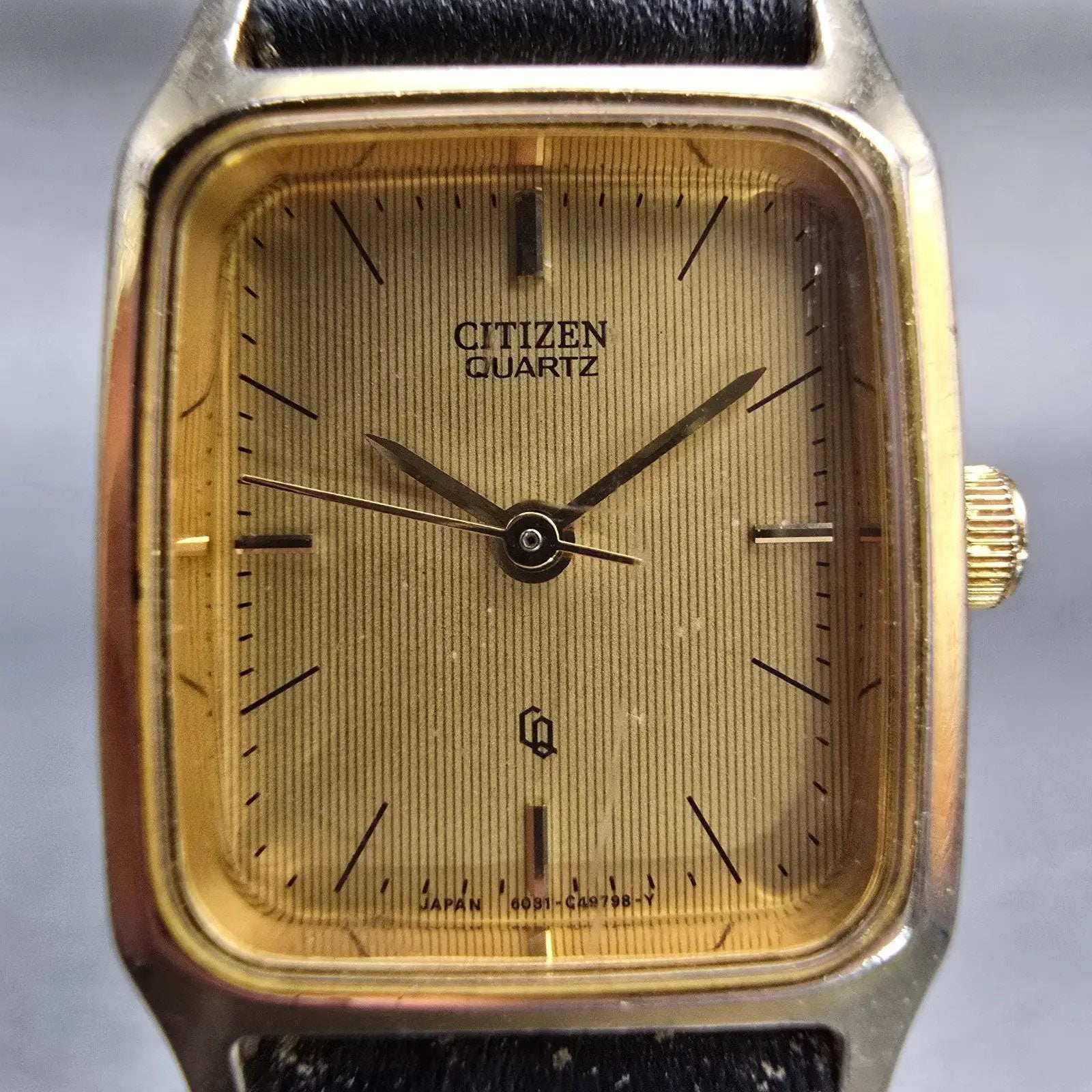Citizen CQ Watch Women 19mm Gold Dial Gold Tone Rectangle 6031-G10002 New Batt1