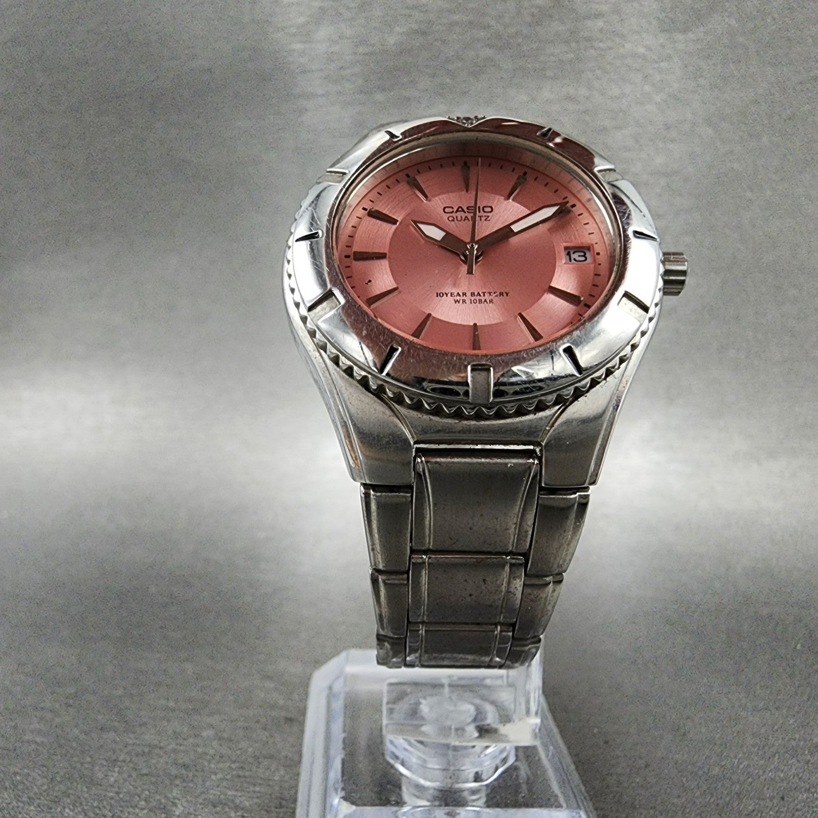 Casio Women Diver Watch Women 33mm Pink Dial Silver Tone Date LTD1035 New Batt15