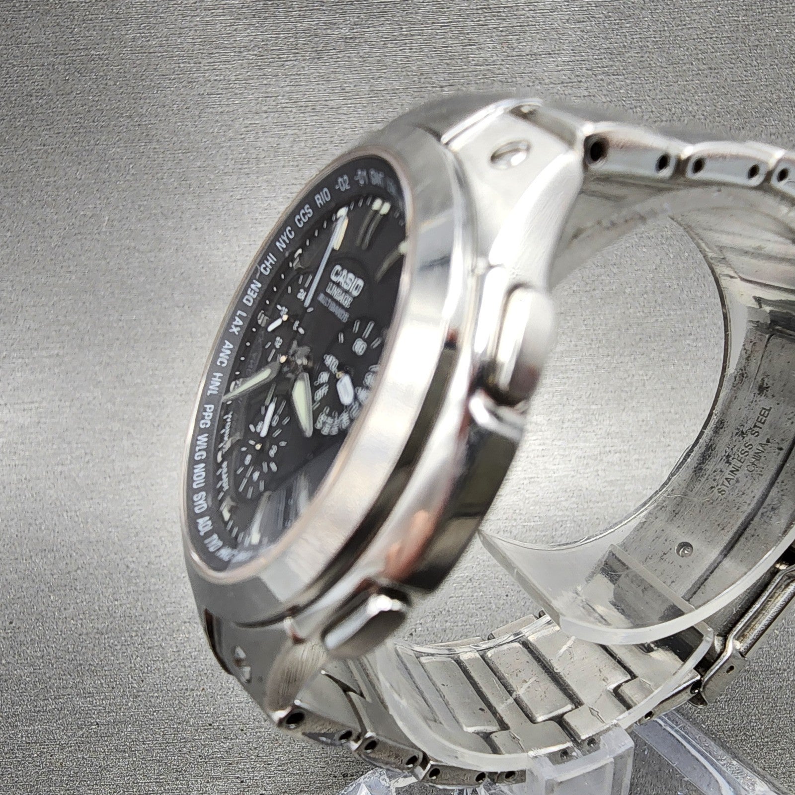 Casio Lineage Chronograph Watch Men 42mm Black Dial Steel Date Atomic Runs2