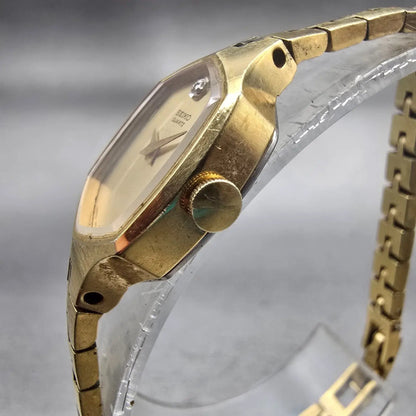Seiko Watch Women 17mm Gold Dial Gold Tone Hexagon 1400-5319 New Battery Vintage2