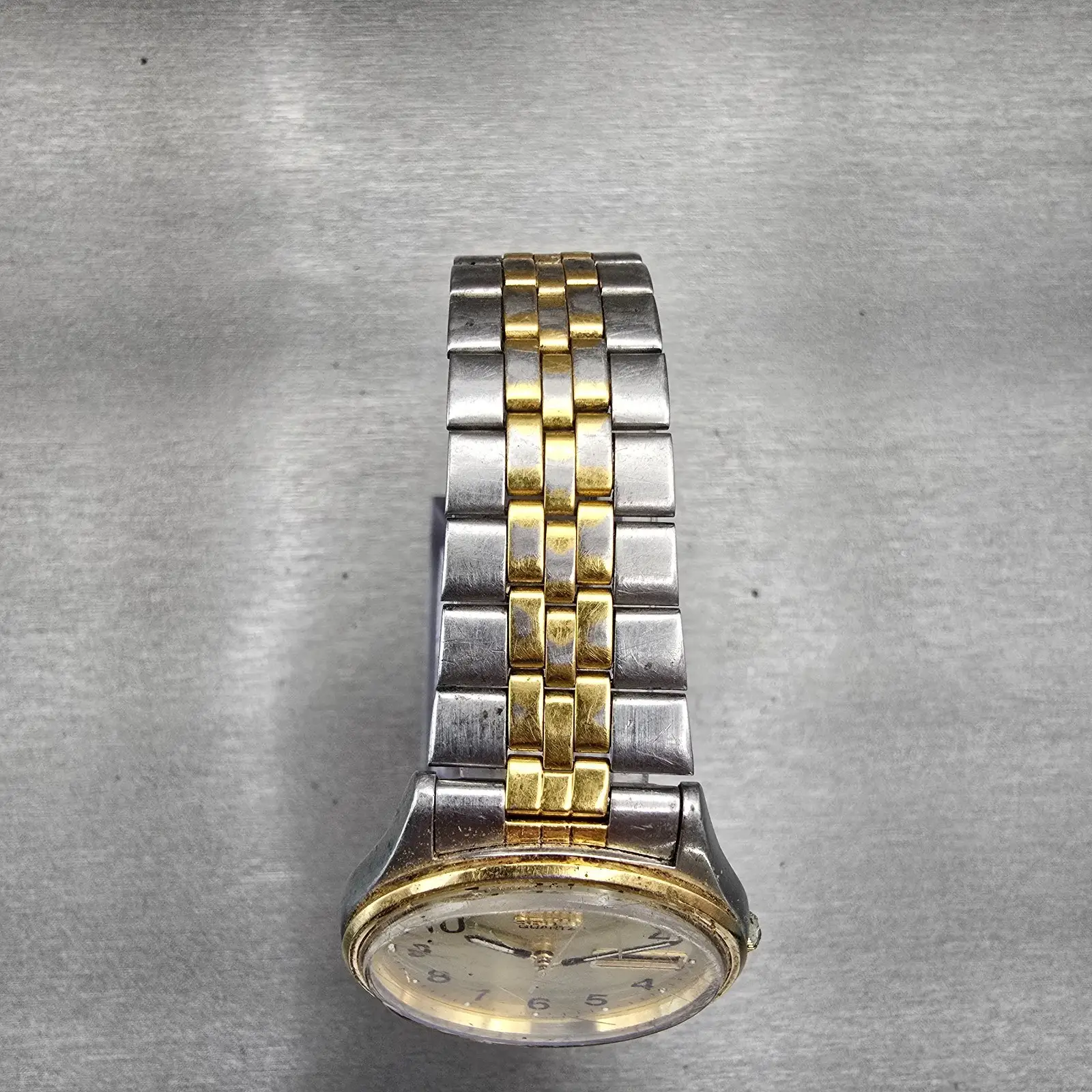 Seiko Watch Men 35mm Champagne Dial Two Tone Daydate Round 7N43-8A39 New Batt4