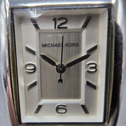 Michael kors Tank Watch Women 26mm White Dial Silver Rectangle MK-2247 New Batt1