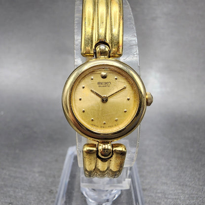 Seiko Watch Women 18mm Gold Dial Gold Tone Round Bangle 1F200E89 New Battery0
