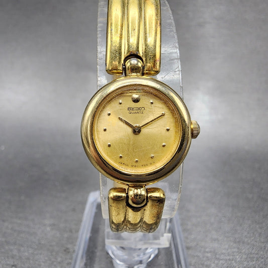 Seiko Watch Women 18mm Gold Dial Gold Tone Round Bangle 1F200E89 New Battery0
