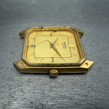 Seiko Tank Watch Men 27mm Gold Dial Gold Tone Date 6532-5189 Rectangle  PARTS6