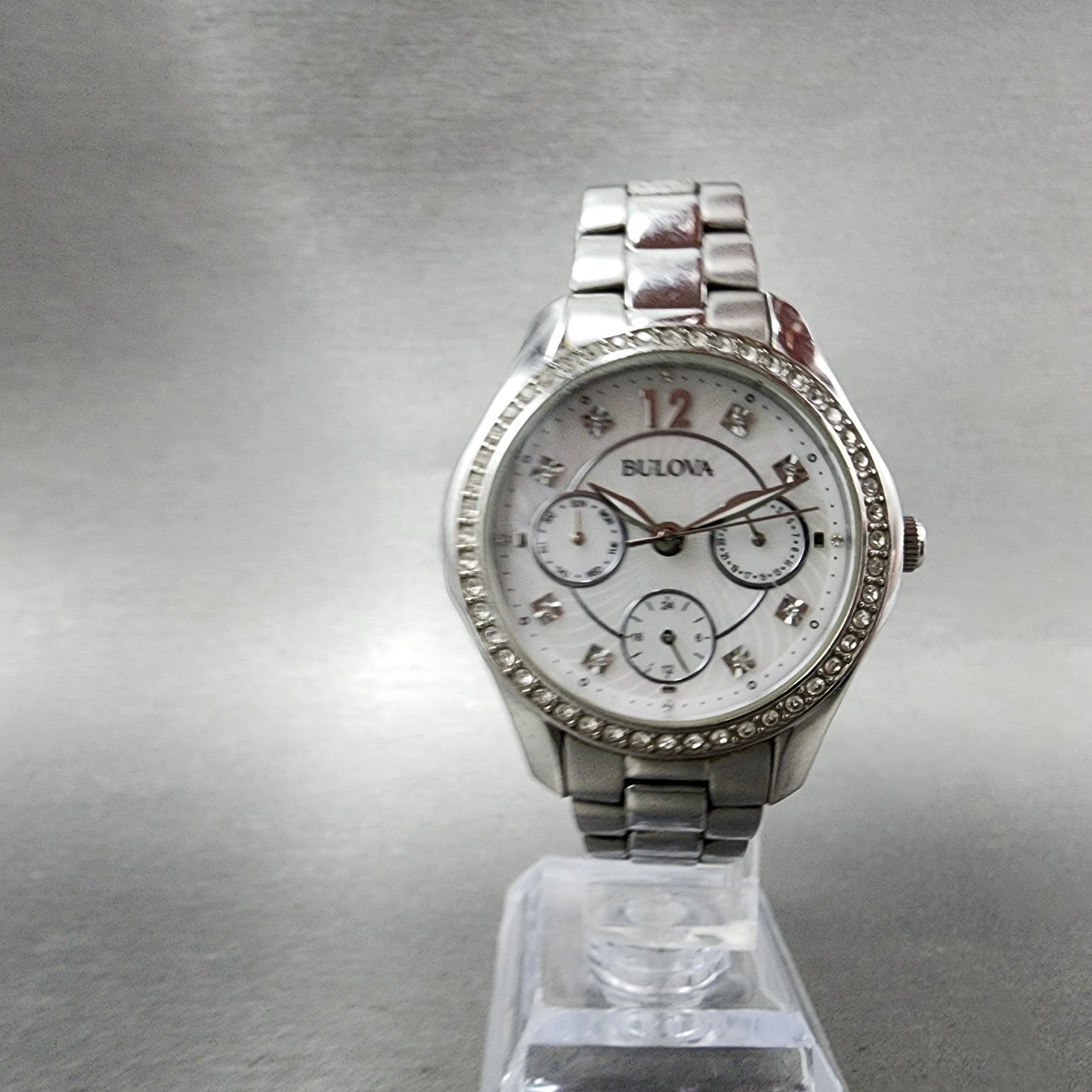 Bulova Watch Women 35mm MOP Dial Silver Tone Daydate Round 96N111 New Battery5