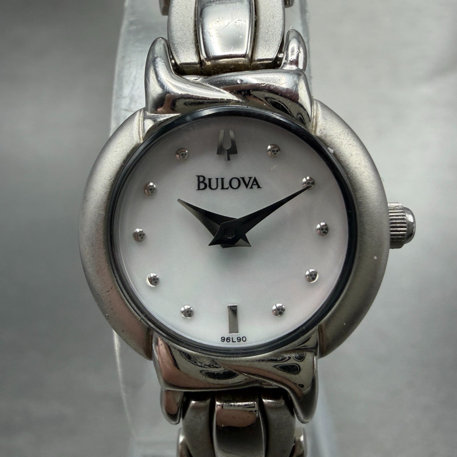 Bulova Watch Women 20mm MOP Dial Silver Tone Round 96L90 New Battery Steel0