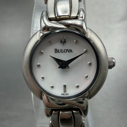 Bulova Watch Women 20mm MOP Dial Silver Tone Round 96L90 New Battery Steel0