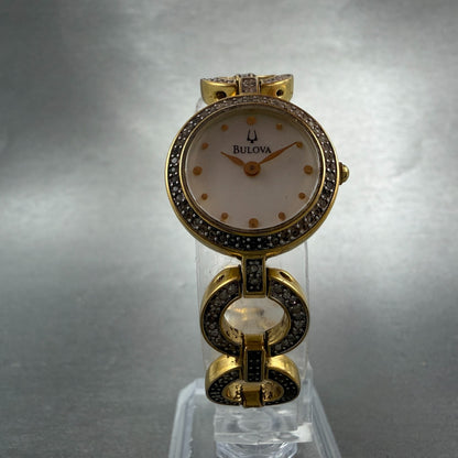 Bulova Watch Women 22mm MOP Dial Gold Tone Round 98V26 New Battery Vintage5