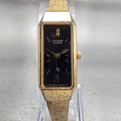 Citizen CQ Watch Women 12mm Black Dial Gold Tone Rectangle 2250-223373 New Batt0