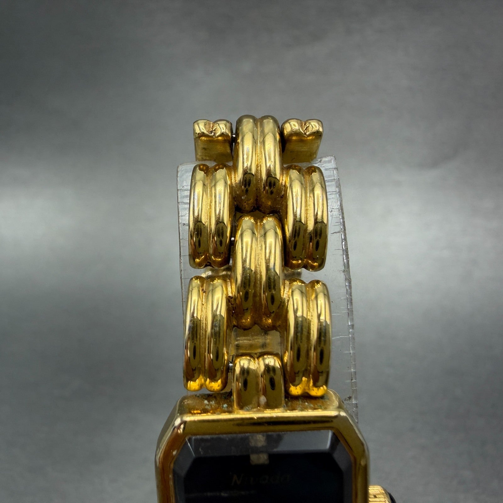 Nivada Watch Women 17mm Black Dial Gold Tone Octagon Swiss New Battery4