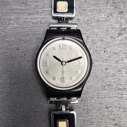 Swatch Chessboard Watch Women 25mm Cream Dial Black Case LB160G New Battery CH213