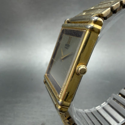 Seiko Tank Watch Men 25mm Gray Dial Gold Tone Rectangle 6530-5399 New Battery2
