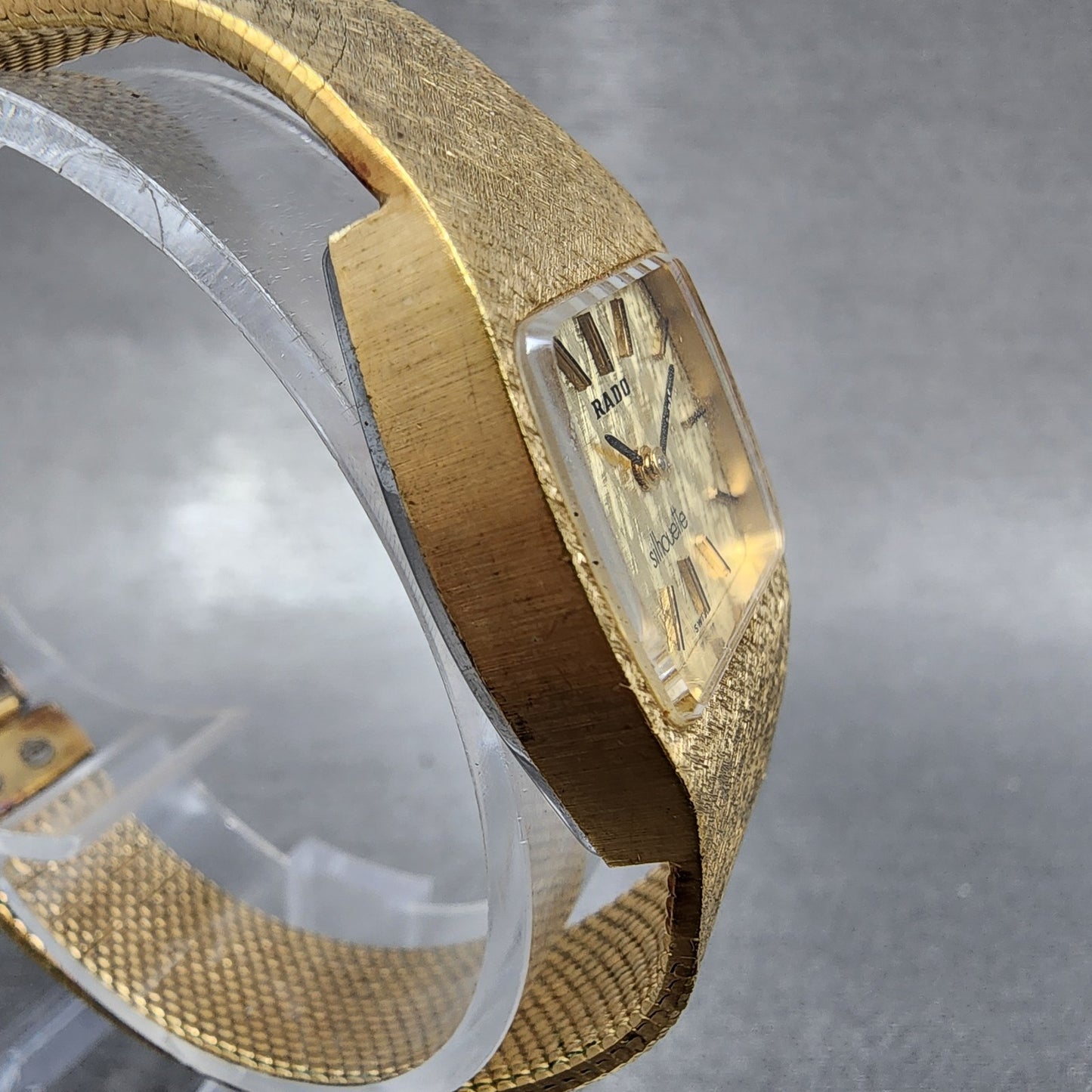 Rado Silhouette Watch Women 21mm Gold Dial Gold Tone Rectangle Manual Wind Runs3