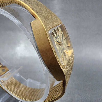 Rado Silhouette Watch Women 21mm Gold Dial Gold Tone Rectangle Manual Wind Runs3