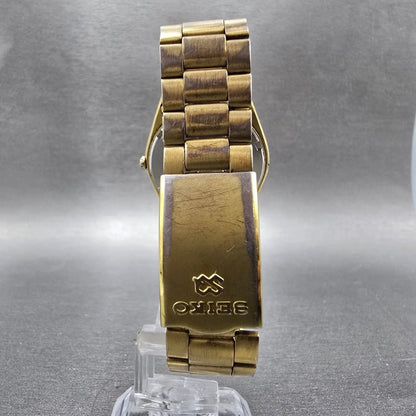 Seiko SQ Watch Men 33mm Champagne Dial Gold Tone Date READ!!!! 5y22-6009 New Bat7