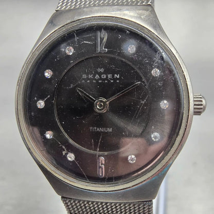 Skagen Slimline Watch Women 24mm Black Dial Titanium Round 233XSTTM New Battery1
