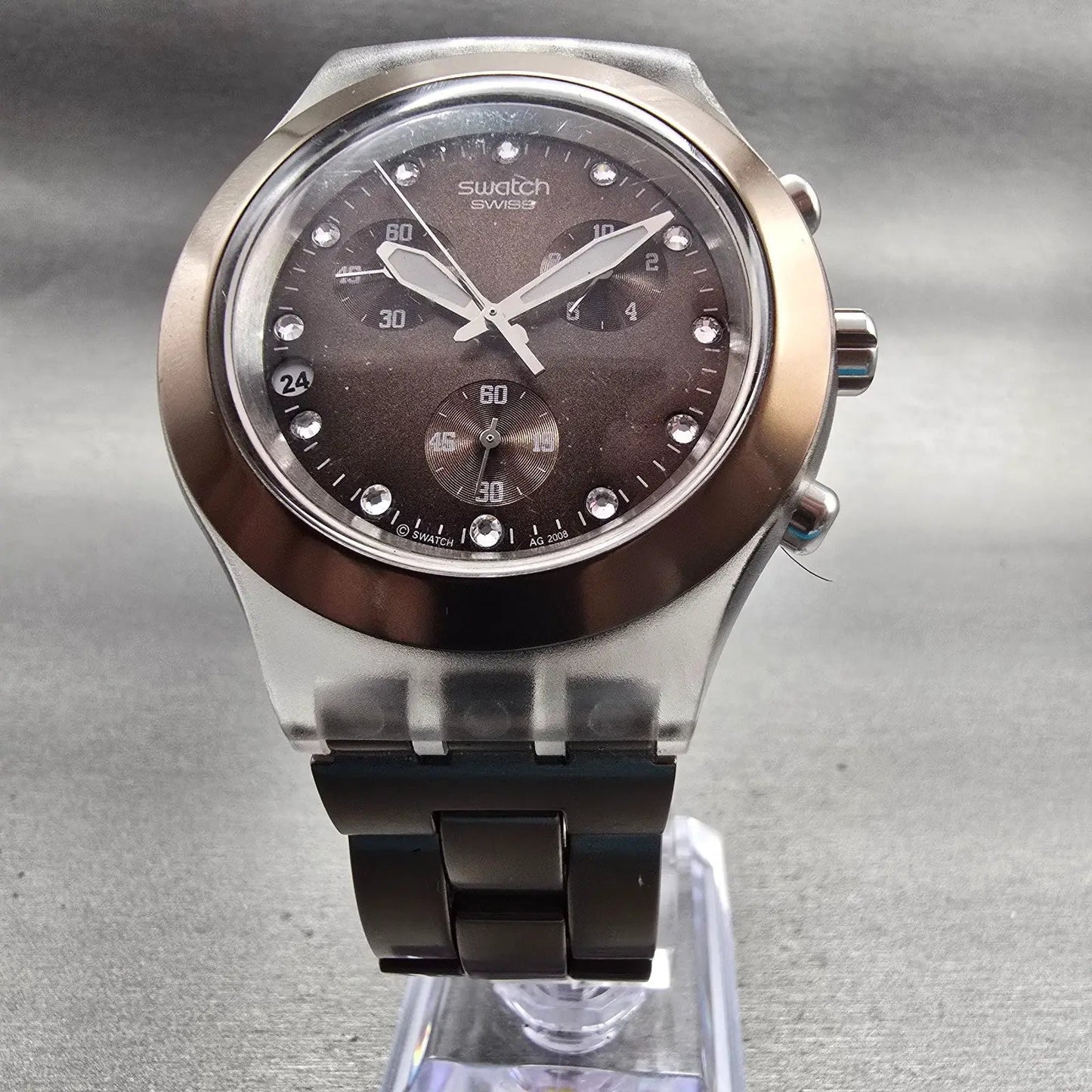 Swatch Irony Diaphane Full Blooded Watch Men 43mm Brown Chrono SVCK4042 New Batt5