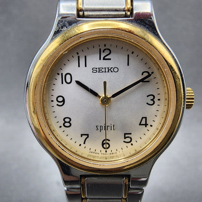Seiko Spirit Watch Women 25mm Silver Dial Two Tone Round 7N016A80 New Battery1