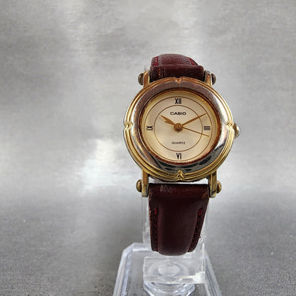 Casio LTP1106 Watch Women 23mm Cream Dial Two Tone Round Leather Band New Batt5