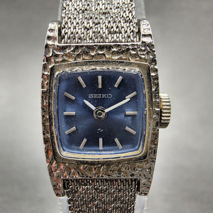 Seiko Watch Women 16mm Blue Dial Silver Tone Rectangle Manual Wind Runs 1130292