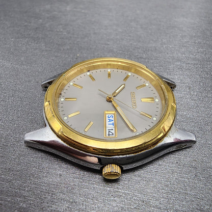 Seiko Watch Men 37mm Gray Dial Two Tone Daydate Round 7N438199 New Battery5