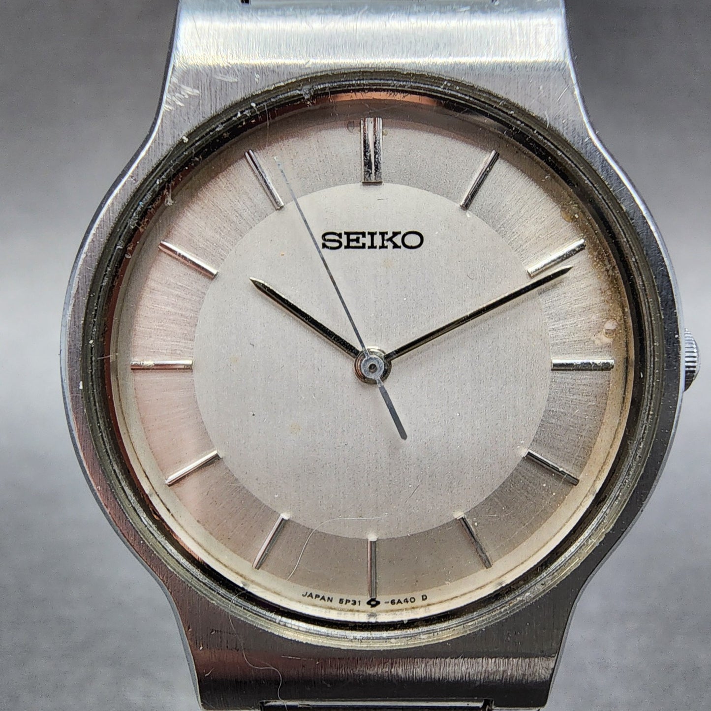 Seiko Watch Men 31mm Silver Dial Silver Tone Round 5p31-6a20 New Battery