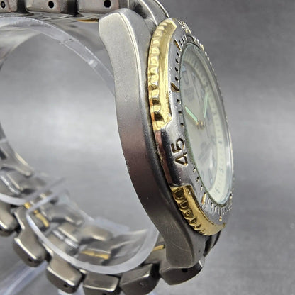 Seiko Pulsar Solar Dive Watch Men 38mm Gray Dial TwoTone Titanium READ!!!!! Runs3