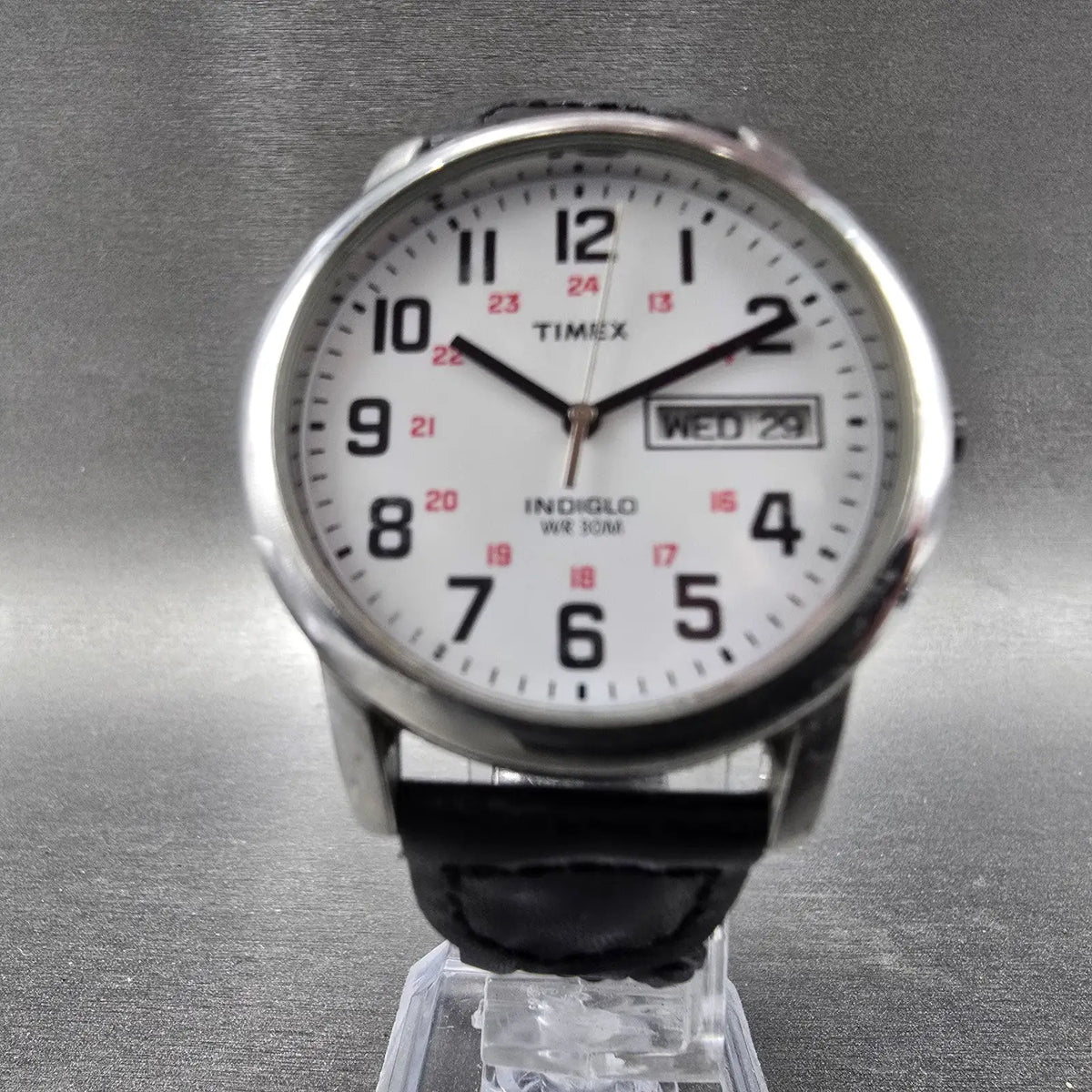 Timex Easy Reader Watch Men 35mm White Dial Silver Daydate T20461 New Battery 785