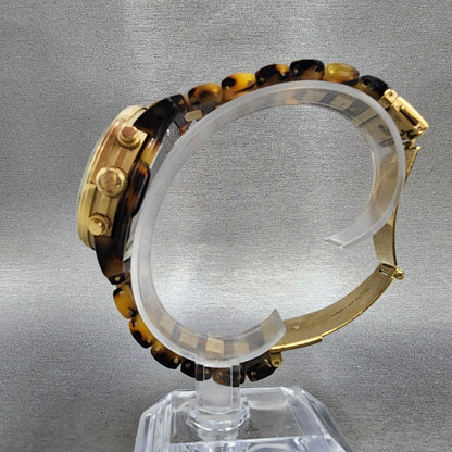 Michael Kors Watch Women 38mm Gold Dial Gold Tone Torties Daydate New Battery6