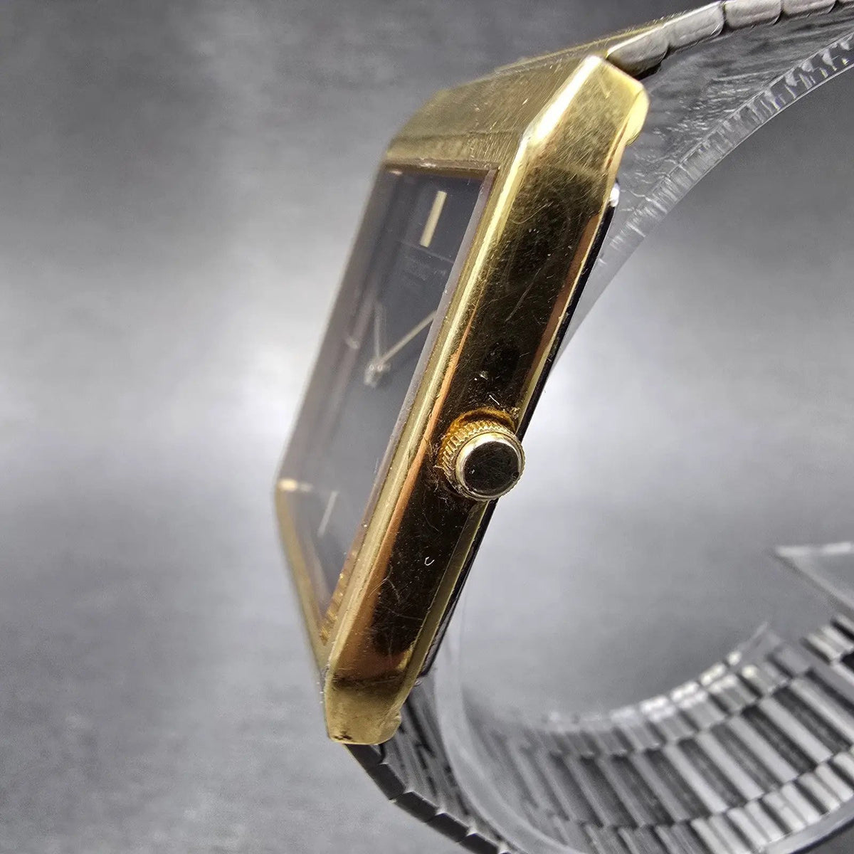 Seiko Tank Watch Men 25mm Brown Dial Gold Tone Rectangle 6530-5420 PARTS VTG3