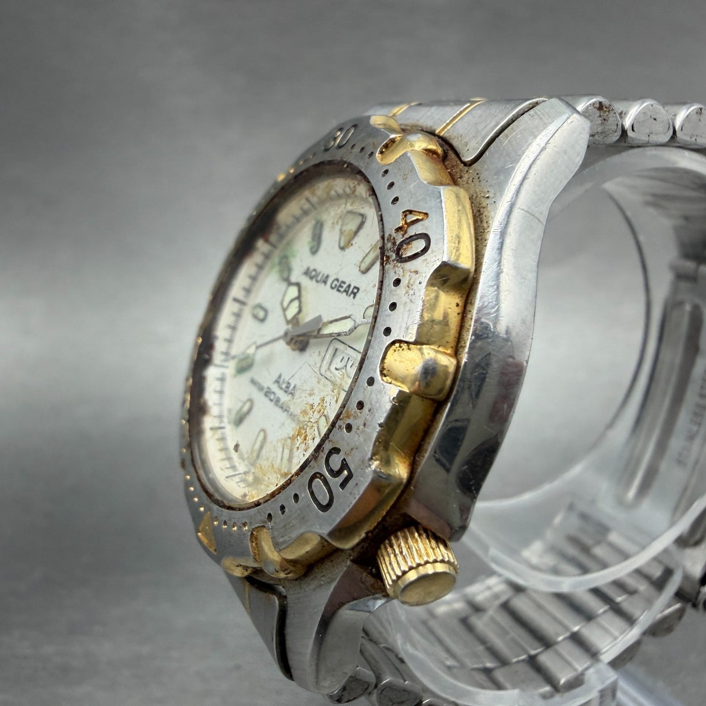 Seiko Alba Aqua Gear Watch Men 37mm Silver Dial Two Tone Daydate New Battery VTG2