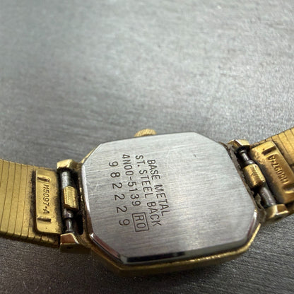 Seiko Watch Women 17mm Champagne Dial Gold Tone Octagon 4N00-5139 New Batt VTG 310