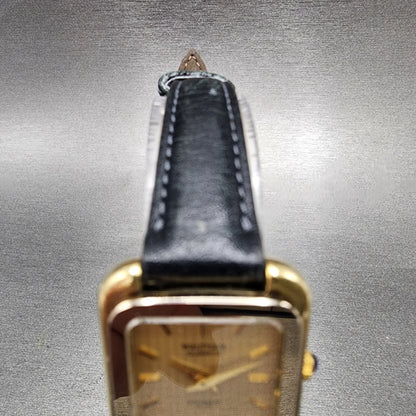 Waltham Oynax Mini Tank Watch Women 23mm Gold Dial Gold Tone Rectangle New Batt