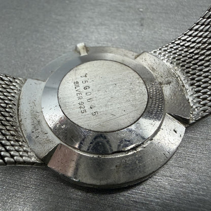 Technos Silver Elite Watch Men 33mm Black Dial Sterling Silver 925 Round PARTS10