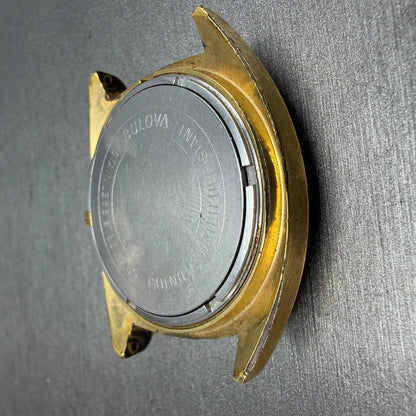 Bulova Accutron Watch Men 35mm Champagne Dial Gold Tone Date Round PARTS Vintage8